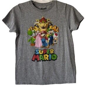Nintendo Super Mario Kids T-Shirt Gray Size Medium Short Sleeve Crew Tee